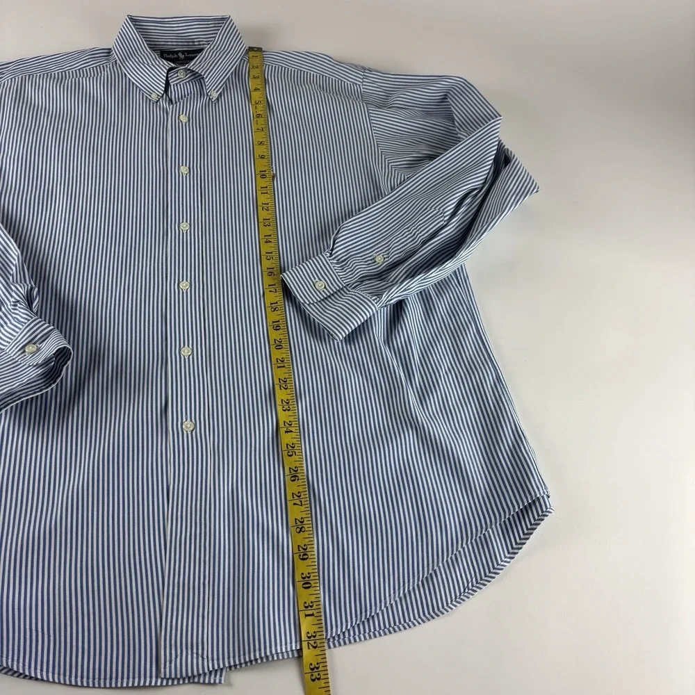Ralph Lauren Yarmouth Pinpoint Oxford Shirt Mens 17-35 Blue Flesh Pony Preppy